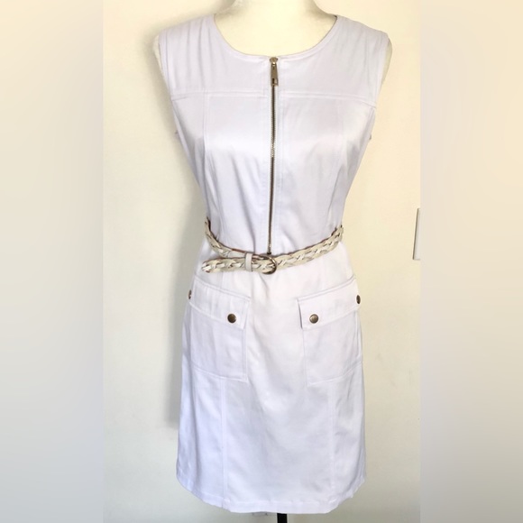 Sharagano White Belted Sleeveless Jean Dress Casual Dress Women’s Size 4 - Picture 6 of 10